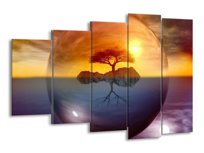 Canvas schilderij Boom | Bruin, Goud, Grijs | 150x100cm 5Luik