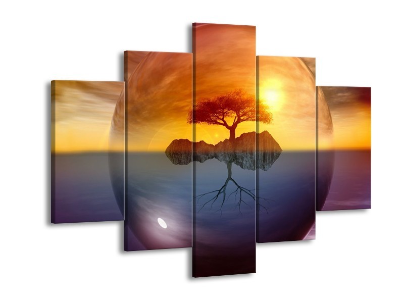 Canvas schilderij Boom | Bruin, Goud, Grijs | 150x105cm 5Luik