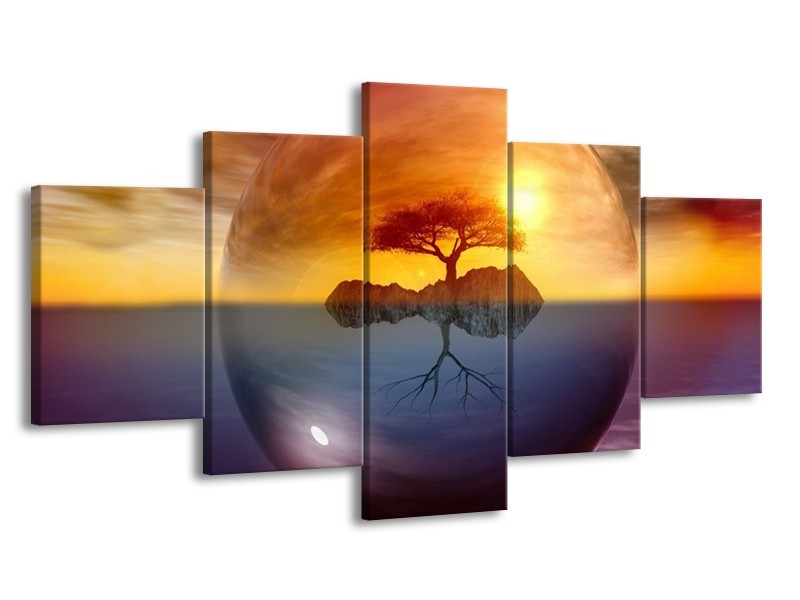 Glas schilderij Boom | Bruin, Goud, Grijs | 150x80cm 5Luik
