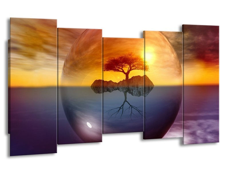 Glas schilderij Boom | Bruin, Goud, Grijs | 150x80cm 5Luik