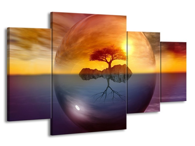Glas schilderij Boom | Bruin, Goud, Grijs | 160x90cm 4Luik