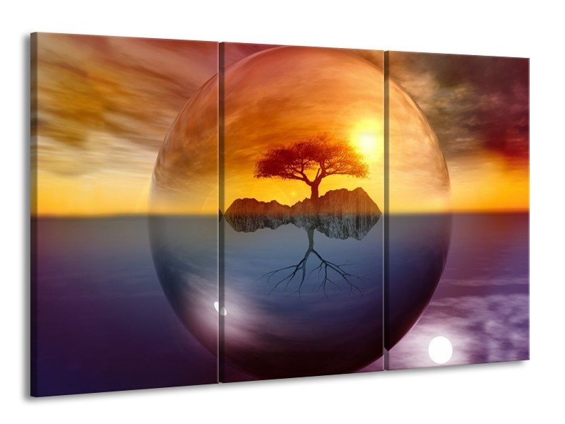Glas schilderij Boom | Bruin, Goud, Grijs | 165x100cm 3Luik