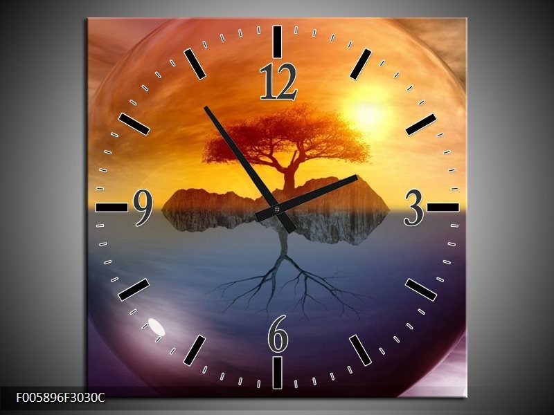 Klok schilderij Boom | Bruin, Goud, Grijs | 30x30cm 1Luik