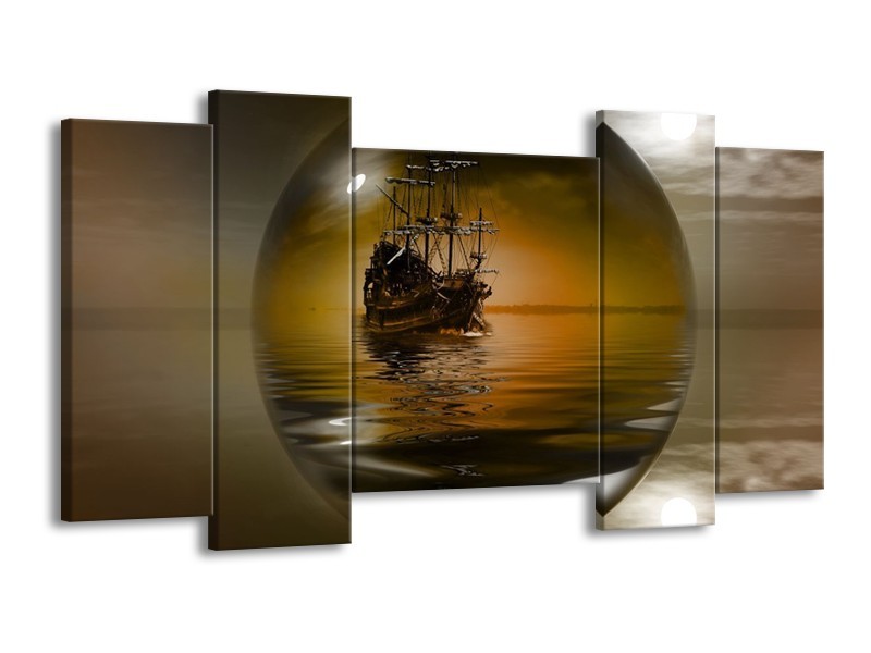 Canvas schilderij Boot | Bruin, Grijs | 120x65 5Luik