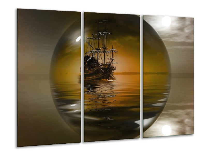 Canvas schilderij Boot | Bruin, Grijs | 120x80cm 3Luik