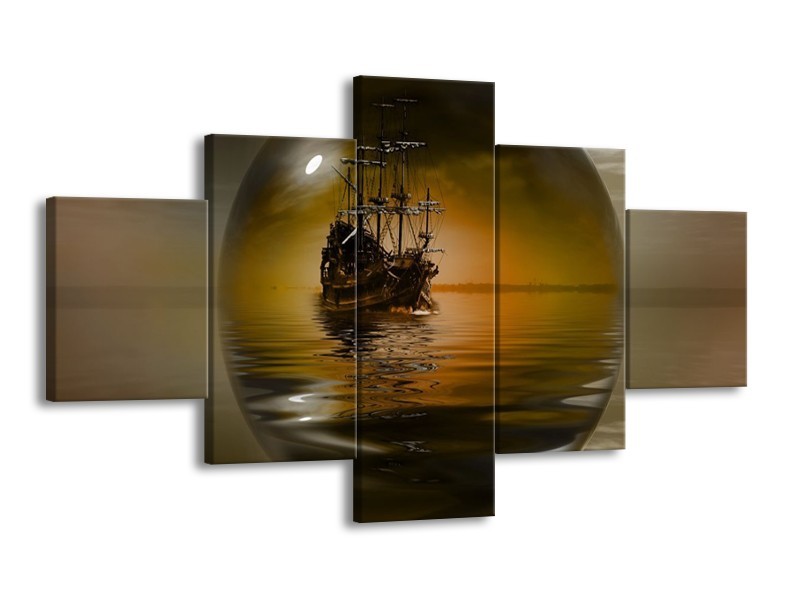Glas schilderij Boot | Bruin, Grijs | 125x70cm 5Luik