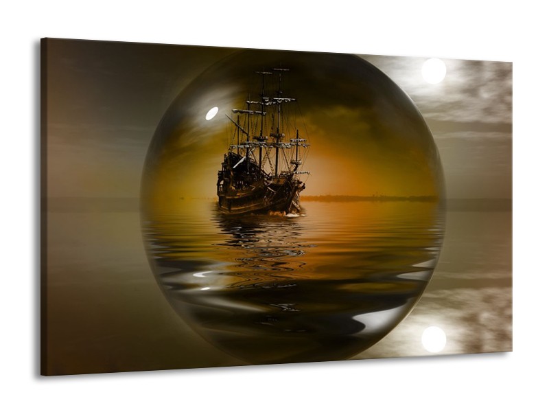Glas schilderij Boot | Bruin, Grijs | 140x90cm 1Luik