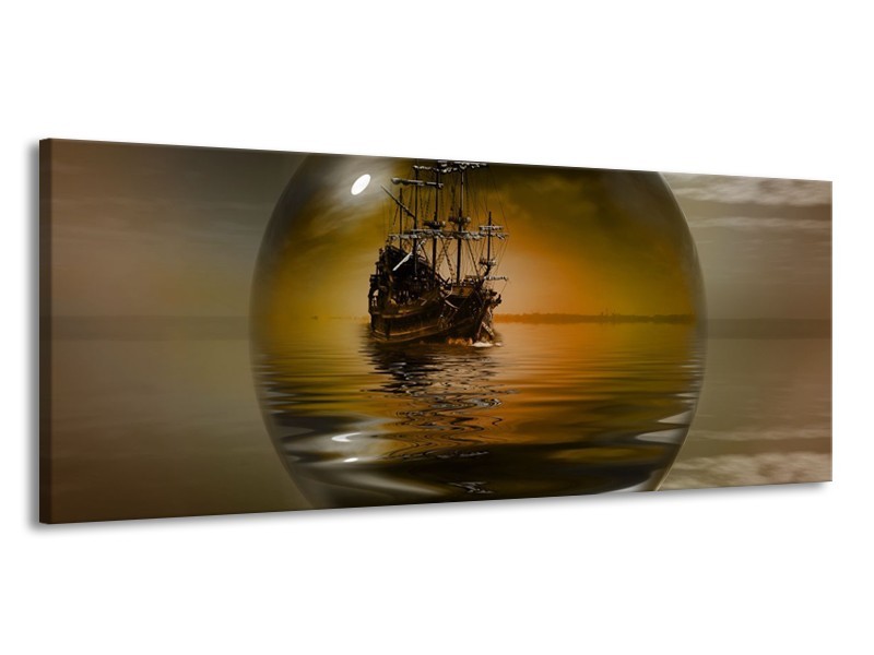 Glas schilderij Boot | Bruin, Grijs | 145x58cm 1Luik