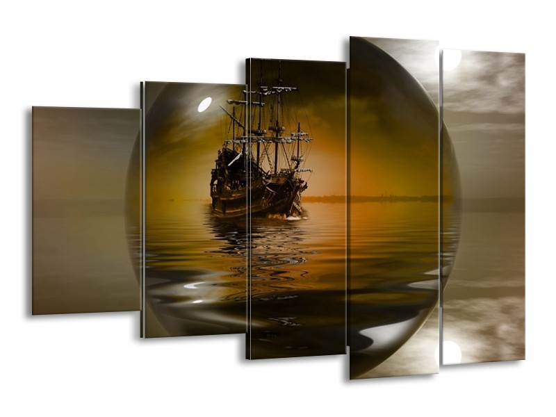 Canvas schilderij Boot | Bruin, Grijs | 150x100cm 5Luik