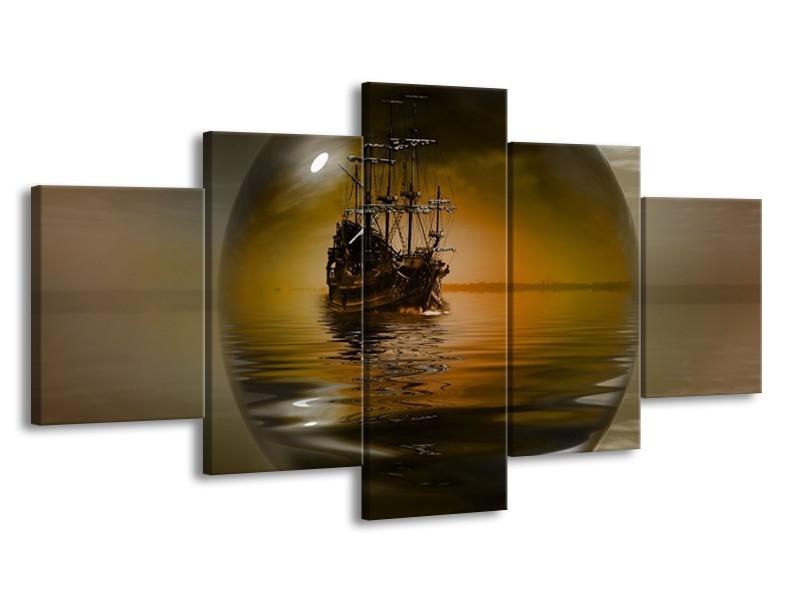 Glas schilderij Boot | Bruin, Grijs | 150x80cm 5Luik
