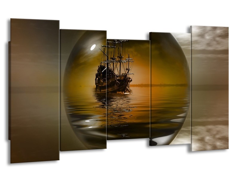 Glas schilderij Boot | Bruin, Grijs | 150x80cm 5Luik