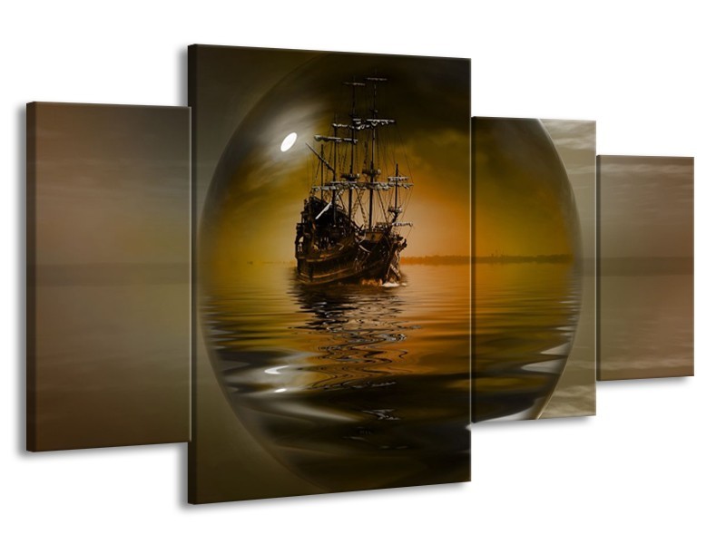 Glas schilderij Boot | Bruin, Grijs | 160x90cm 4Luik