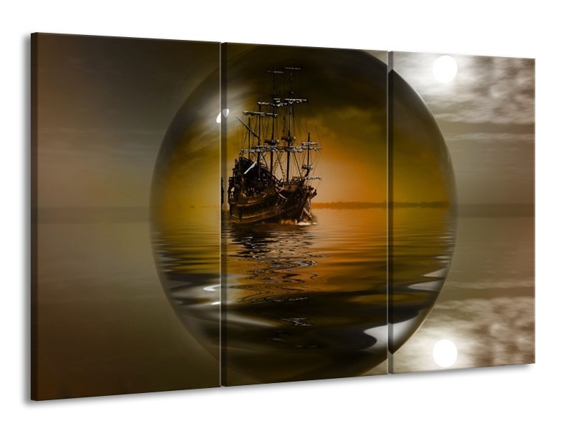 Glas schilderij Boot | Bruin, Grijs | 165x100cm 3Luik