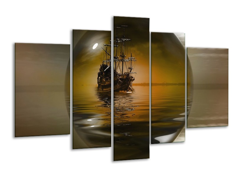 Glas schilderij Boot | Bruin, Grijs | 170x100cm 5Luik