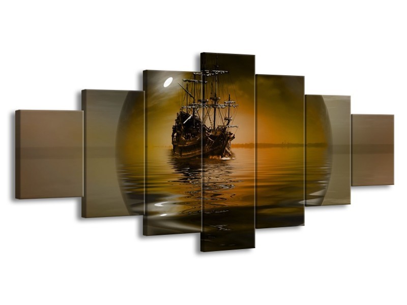 Canvas schilderij Boot | Bruin, Grijs | 210x100cm 7Luik
