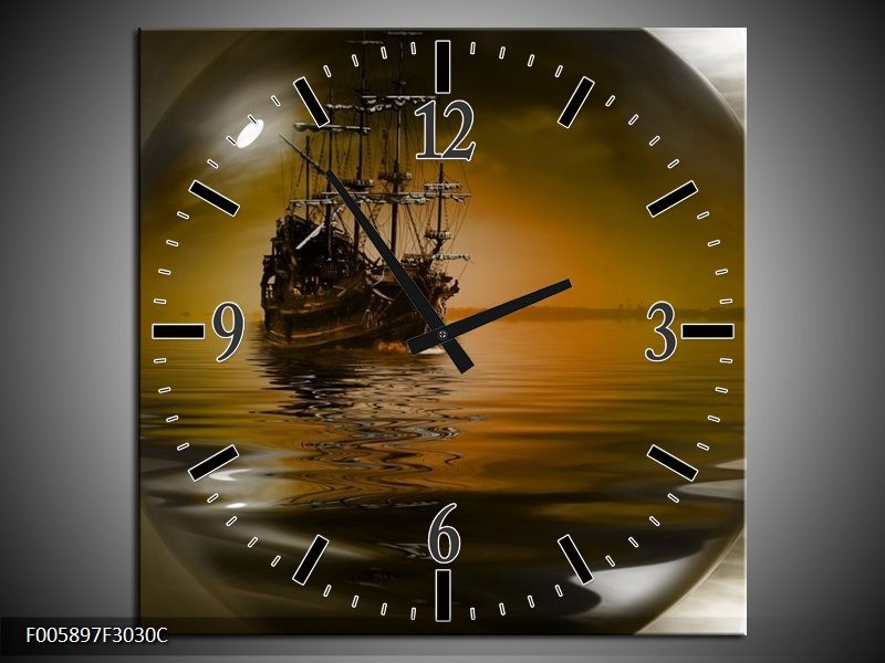 Klok schilderij Boot | Bruin, Grijs | 30x30cm 1Luik
