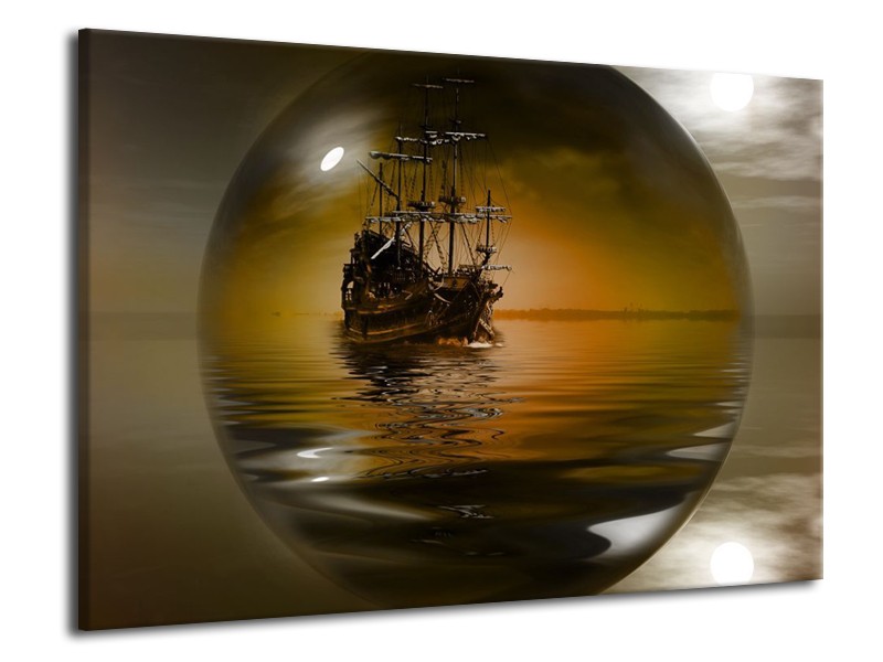 Glas schilderij Boot | Bruin, Grijs | 70x50cm 1Luik
