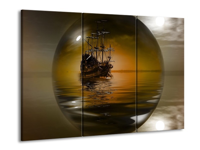 Canvas schilderij Boot | Bruin, Grijs | 90x60cm 3Luik