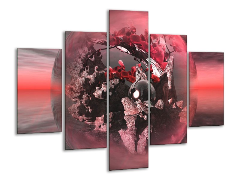 Glas schilderij Orchidee | Rood, Grijs | 100x70cm 5Luik