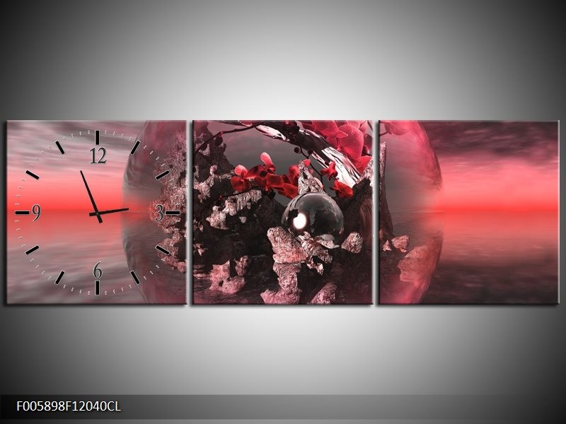 Klok schilderij Orchidee | Rood, Grijs | 120x40cm 3Luik