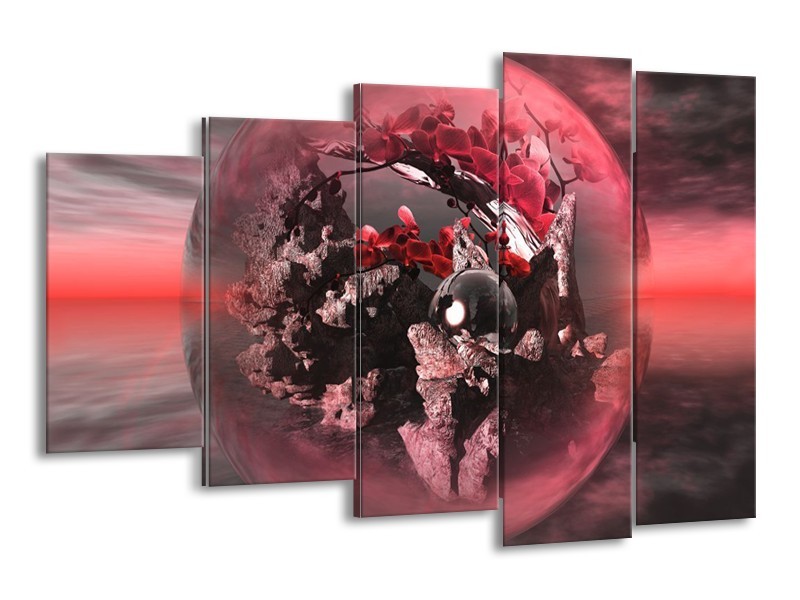 Canvas schilderij Orchidee | Rood, Grijs | 150x100cm 5Luik