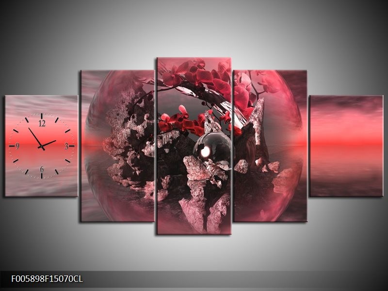 Klok schilderij Orchidee | Rood, Grijs | 150x70cm 5Luik