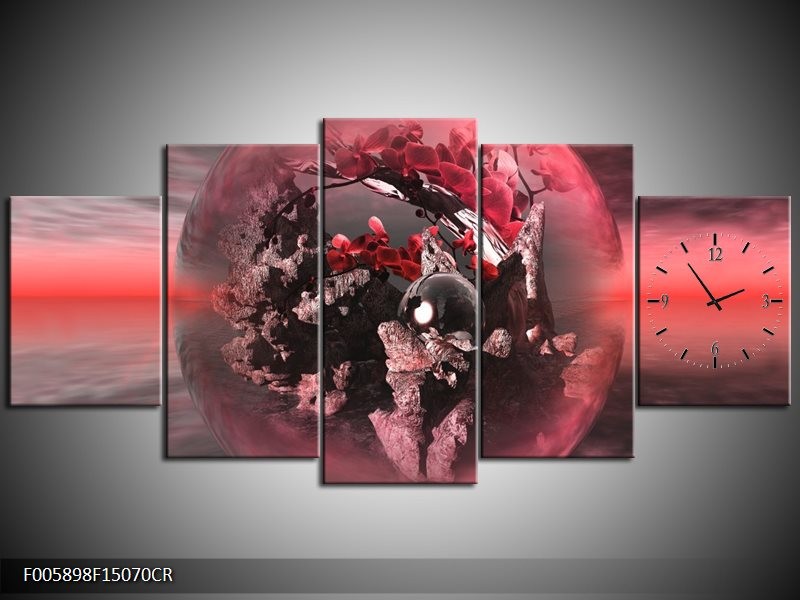 Klok schilderij Orchidee | Rood, Grijs | 150x70cm 5Luik