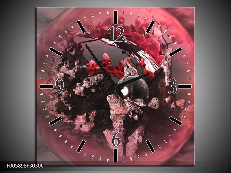 Klok schilderij Orchidee | Rood, Grijs | 30x30cm 1Luik
