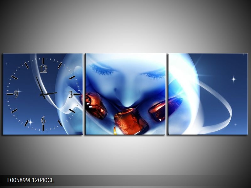 Klok schilderij Cirkel | Blauw, Bruin | 120x40cm 3Luik