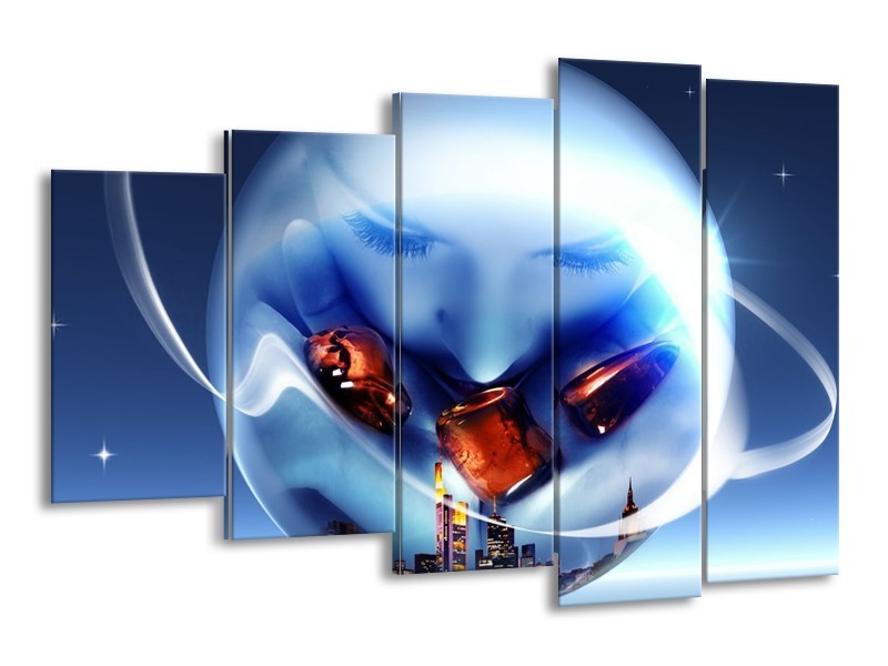 Canvas schilderij Cirkel | Blauw, Bruin | 150x100cm 5Luik