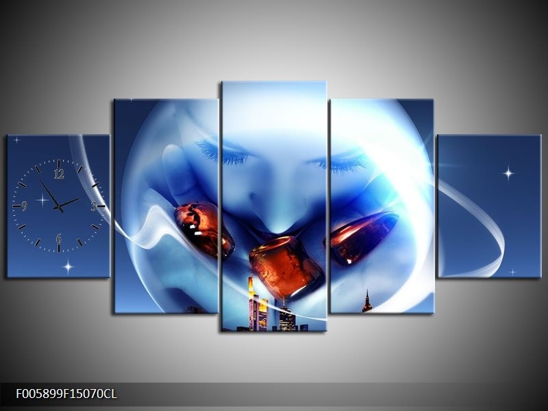 Klok schilderij Cirkel | Blauw, Bruin | 150x70cm 5Luik