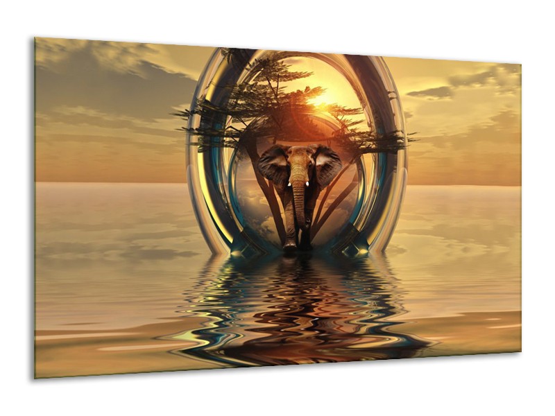 Canvas schilderij Olifant | Goud, Bruin | 120x70cm 1Luik
