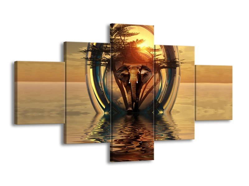 Glas schilderij Olifant | Goud, Bruin | 125x70cm 5Luik