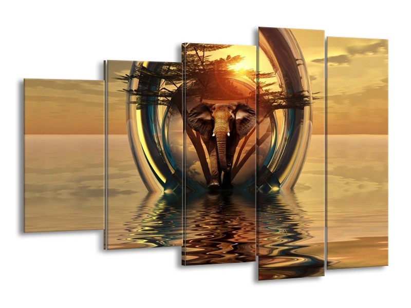 Canvas schilderij Olifant | Goud, Bruin | 150x100cm 5Luik