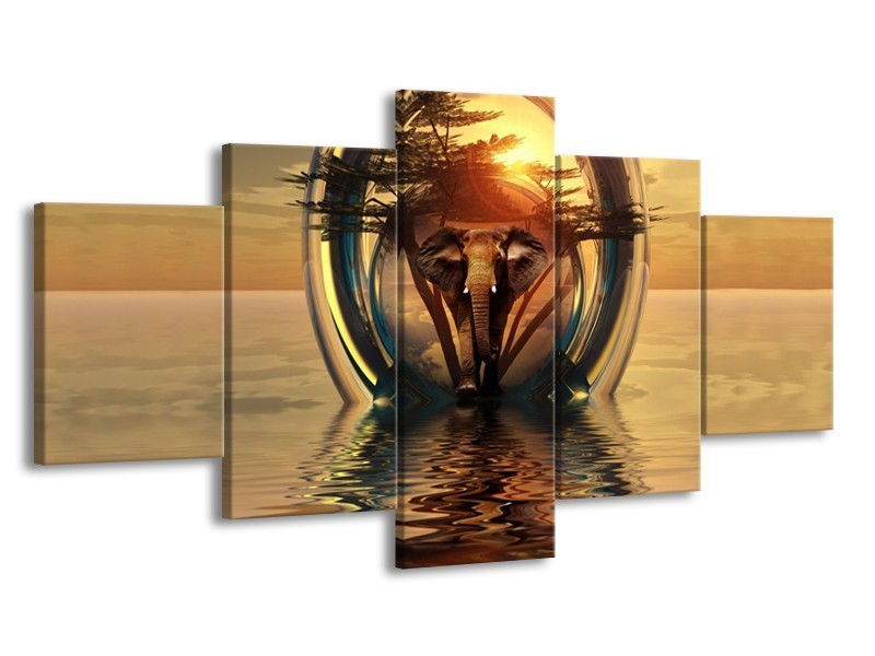 Glas schilderij Olifant | Goud, Bruin | 150x80cm 5Luik