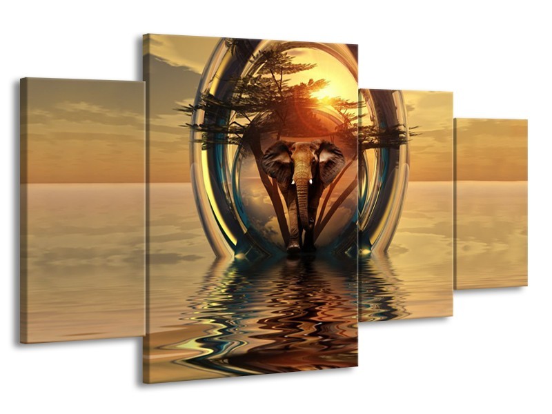 Glas schilderij Olifant | Goud, Bruin | 160x90cm 4Luik