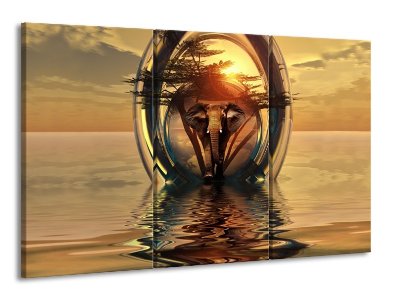 Glas schilderij Olifant | Goud, Bruin | 165x100cm 3Luik