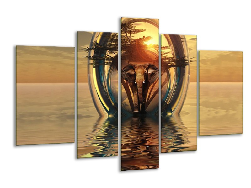 Glas schilderij Olifant | Goud, Bruin | 170x100cm 5Luik