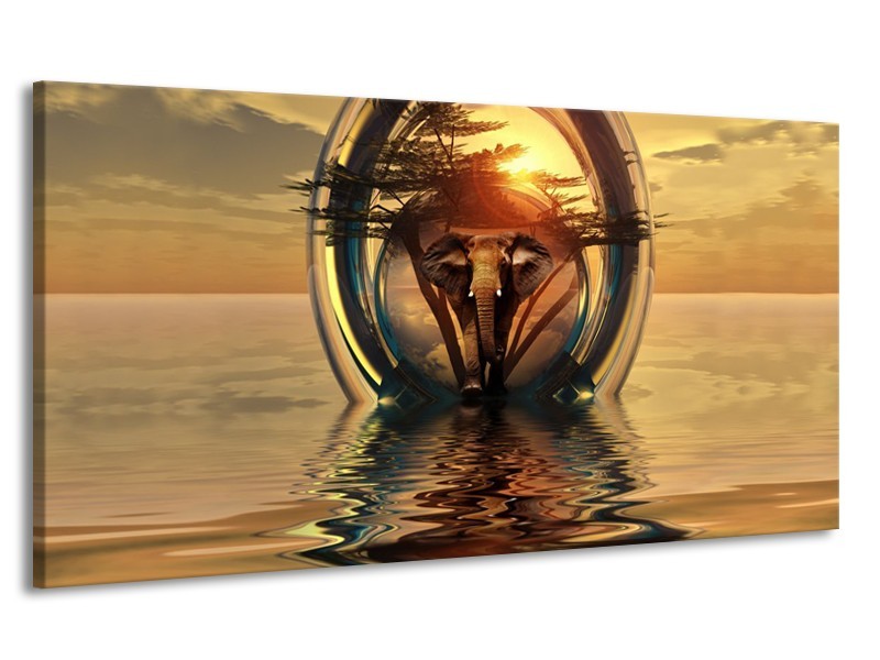Canvas schilderij Olifant | Goud, Bruin | 170x90cm 1Luik