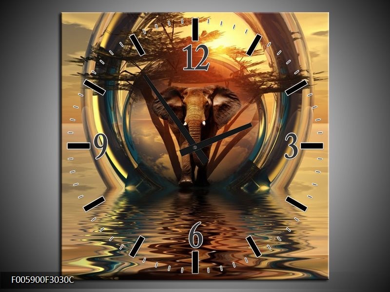 Klok schilderij Olifant | Goud, Bruin | 30x30cm 1Luik