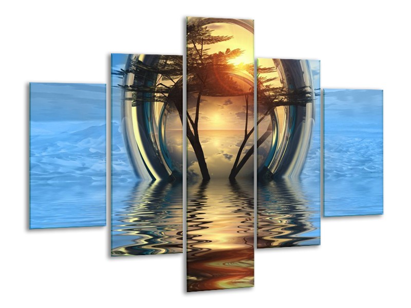 Glas schilderij Boom | Blauw, Geel | 100x70cm 5Luik