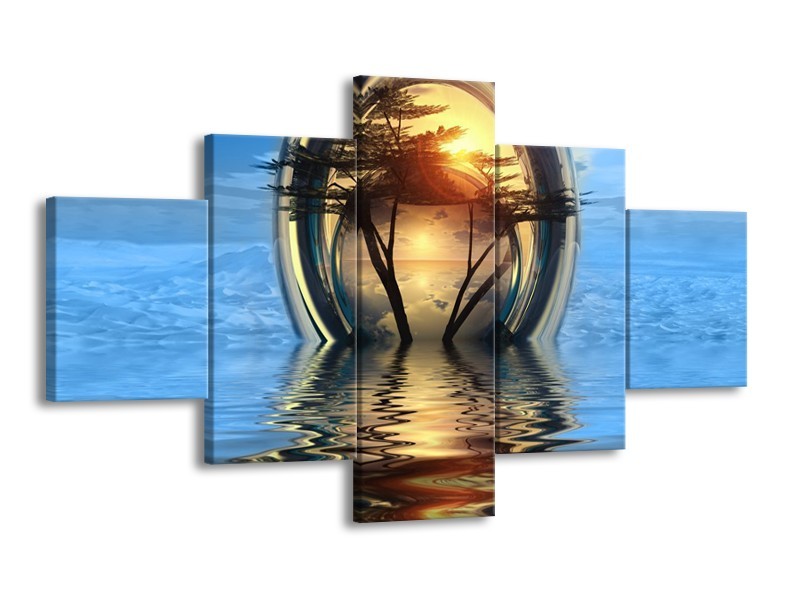 Canvas schilderij Boom | Blauw, Geel | 125x70cm 5Luik