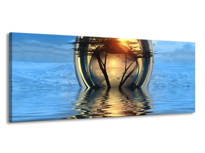 Glas schilderij Boom | Blauw, Geel | 145x58cm 1Luik
