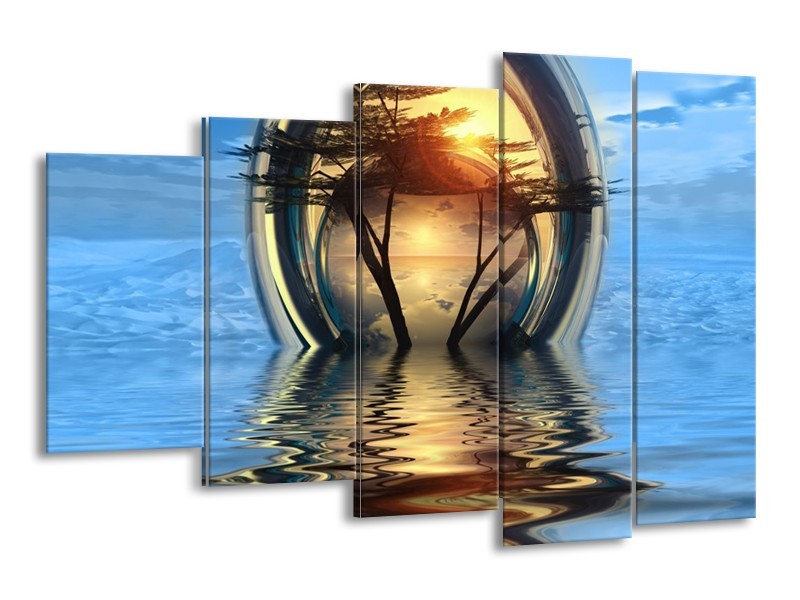 Canvas schilderij Boom | Blauw, Geel | 150x100cm 5Luik