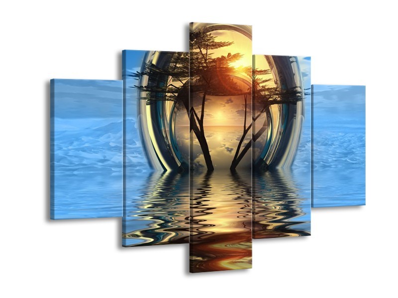 Canvas schilderij Boom | Blauw, Geel | 150x105cm 5Luik