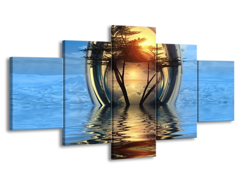 Glas schilderij Boom | Blauw, Geel | 150x80cm 5Luik