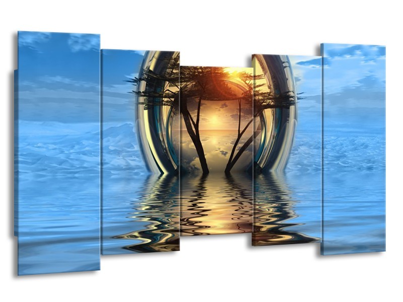Glas schilderij Boom | Blauw, Geel | 150x80cm 5Luik