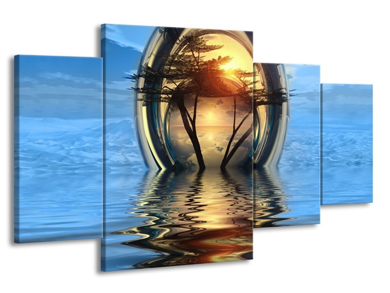 Glas schilderij Boom | Blauw, Geel | 160x90cm 4Luik