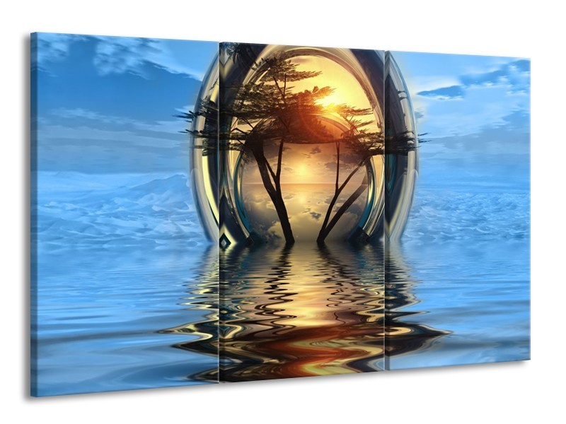 Glas schilderij Boom | Blauw, Geel | 165x100cm 3Luik
