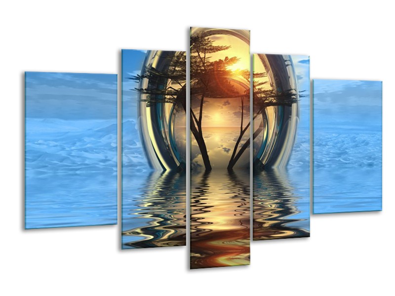 Glas schilderij Boom | Blauw, Geel | 170x100cm 5Luik